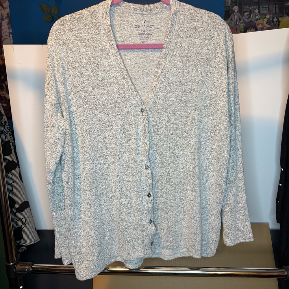 American Eagle Outfitters size small Soft & Sexy Plush Gray Button Down Cardigan